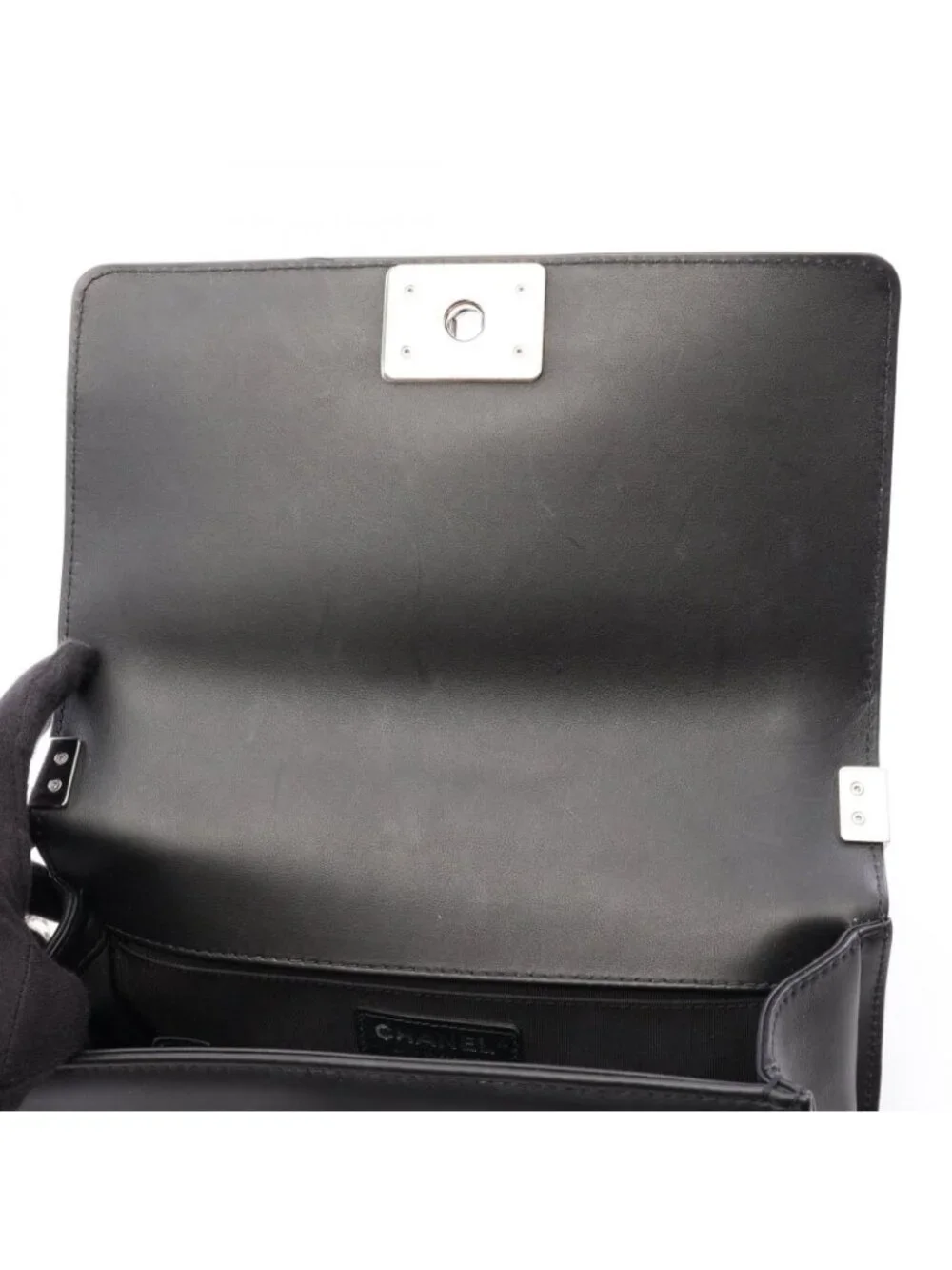 Chanel Shoulder Bag Boy Sequin Black White Lambskin Chain